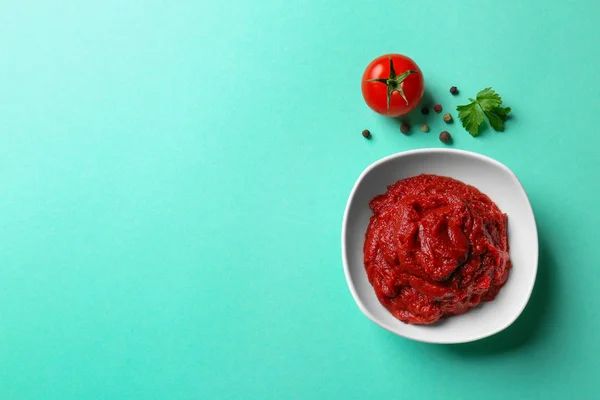 Delicious tomato paste in bowl — Stock Photo, Image