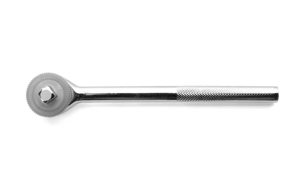 Steel ratchet on white background, top view — Stock Photo, Image