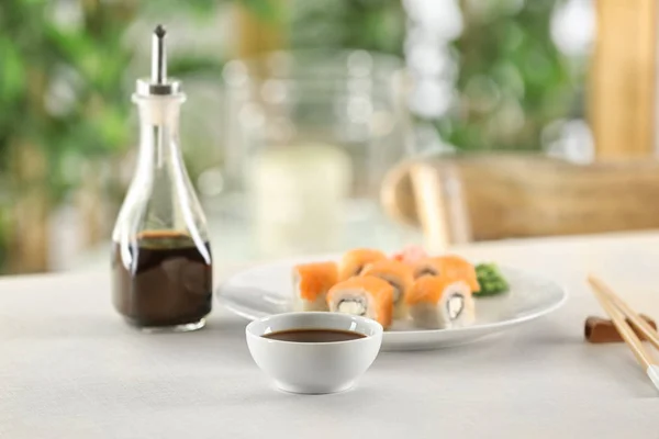 Composition with tasty soy sauce — Stock Photo, Image