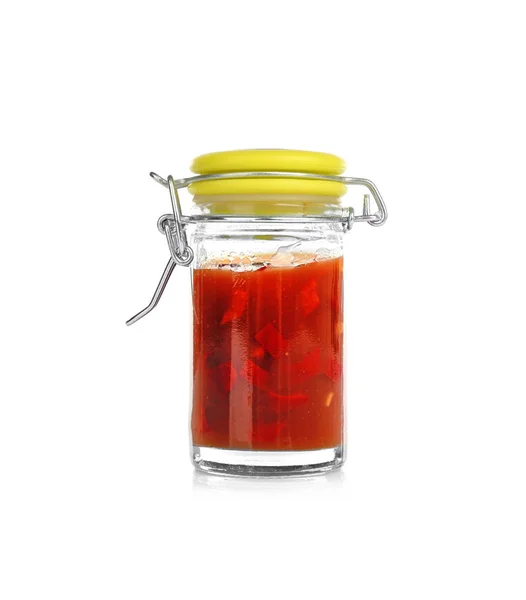 Tarro con sabrosa salsa de chile — Foto de Stock