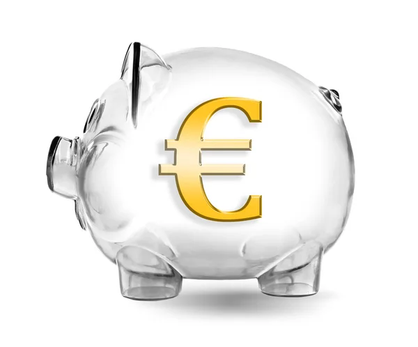 Piggy bank with symbol of euro currency on white background. Financial savings concept — Stock Photo, Image