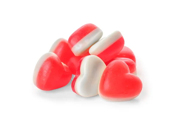 Heart-shaped jelly candies on white background Stock Photo