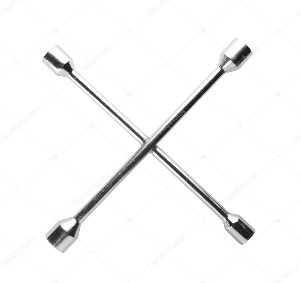 Cross wheel wrench on white background