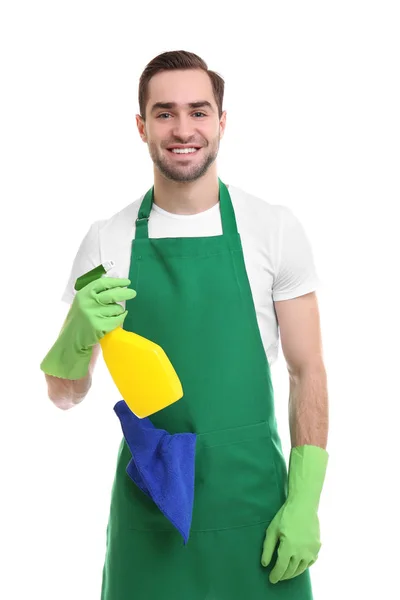 Giovane uomo in possesso di detergente — Foto Stock