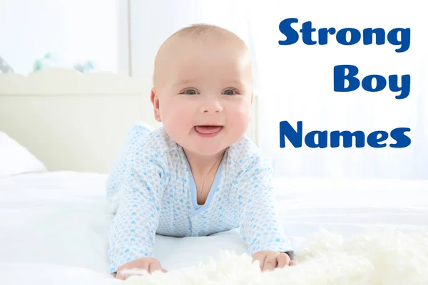 Conceito de escolher nomes de bebés. Criança deitada na cama — Fotografia de Stock
