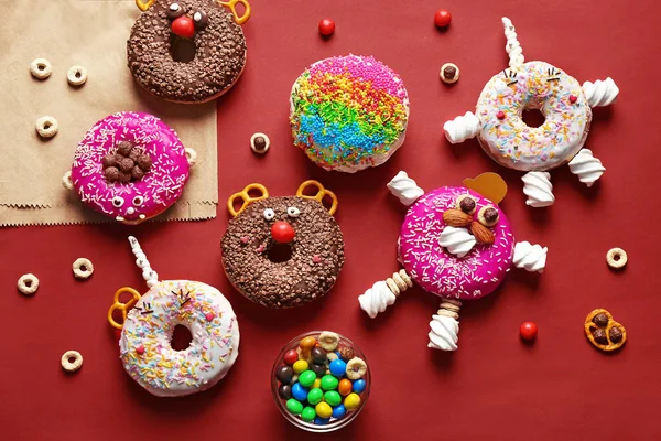 Funny decorated donuts — Stock Photo, Image