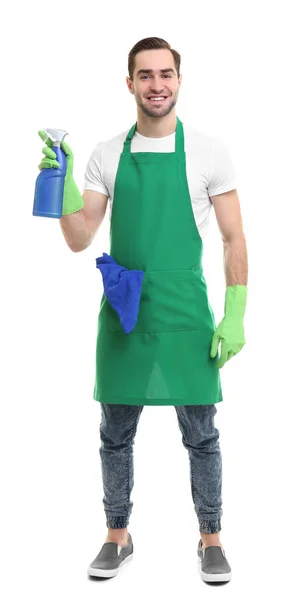 Young man holding cleanser — Stock Photo, Image