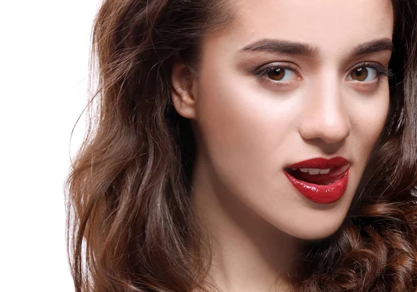 Beautiful woman with red lips — Stock Photo, Image