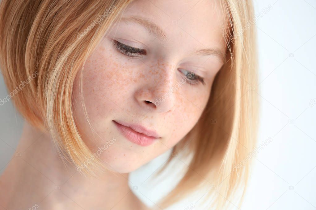 attractive teenager girl with freckles