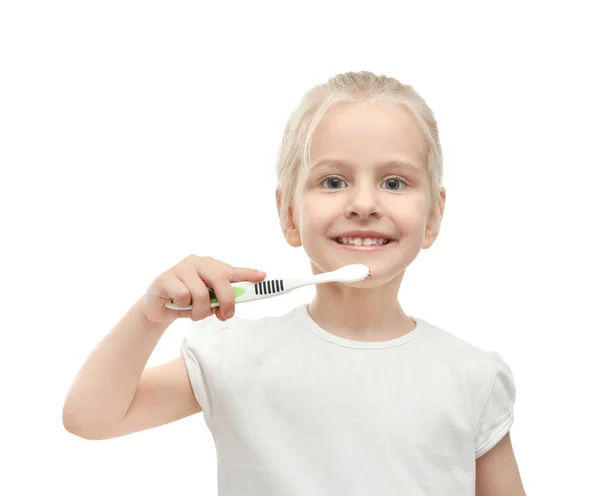 Niña cepillándose los dientes —  Fotos de Stock