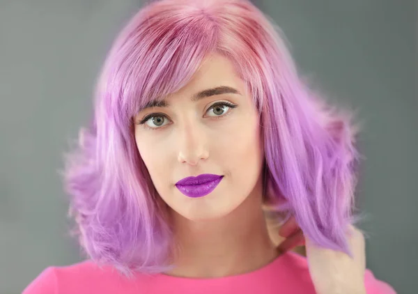 woman with dyed lilac hair