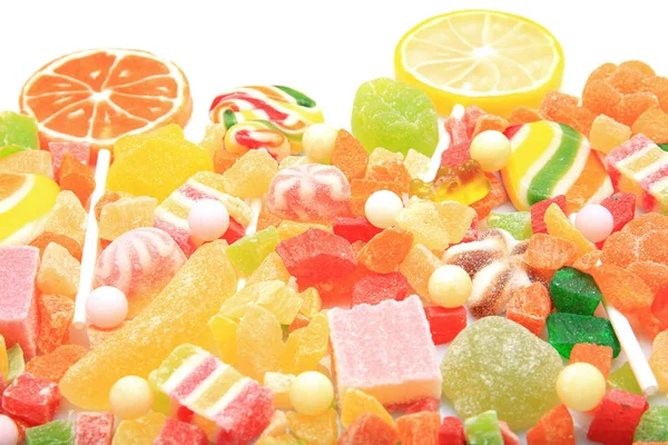 Lollipops and colorful jelly candies — Stock Photo, Image