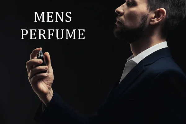 Man using cologne and text — Stock Photo, Image