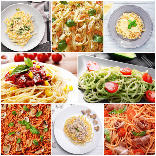 Collage of delicious pasta 