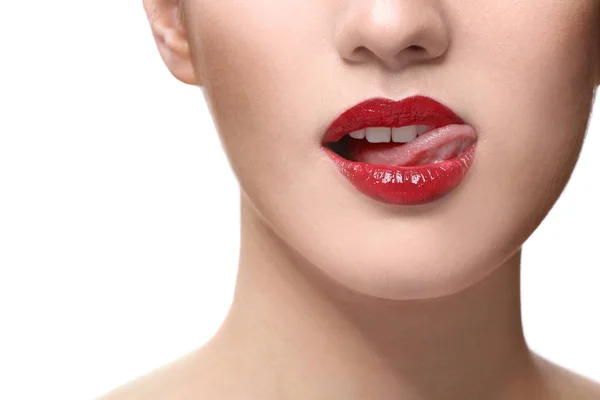 Mujer con labios rojos —  Fotos de Stock