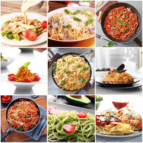 Collage köstlicher Pasta Stockfoto