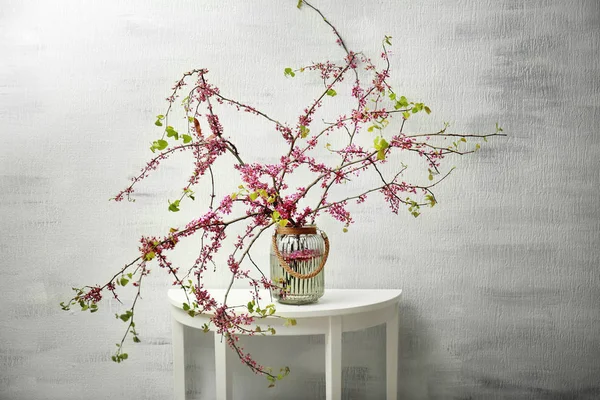 Vase avec des branches de fleurs d'arbre en fleurs — Photo