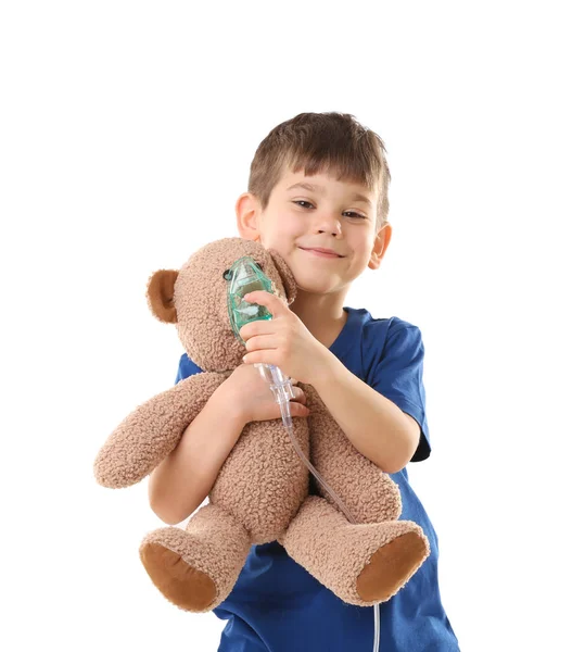 Little boy holding nebulizer — Stock Photo, Image