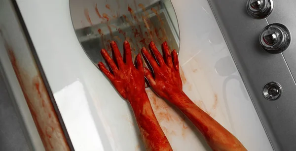 Bloody hands of depressed woman — Stock Photo, Image