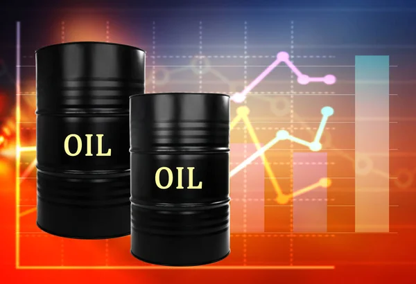 Концепция цен на нефть. Бочки черного золота на цветном фоне — стоковое фото