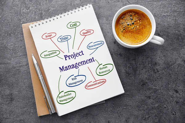 Notebook z systemu zarządzania projektami — Zdjęcie stockowe