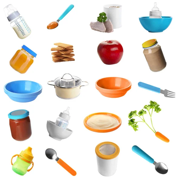 Kolaż jedzenie i naczynia dla dzieci — Zdjęcie stockowe