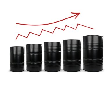 Petrol fiyatları kavramı. Beyaz arka planda siyah altın varil