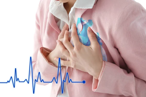 Woman suffering from chest pain — Stock Photo, Image