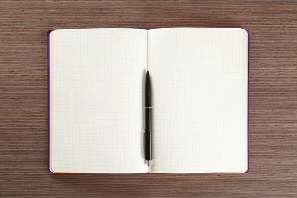 Pusty notebook z piórem — Zdjęcie stockowe