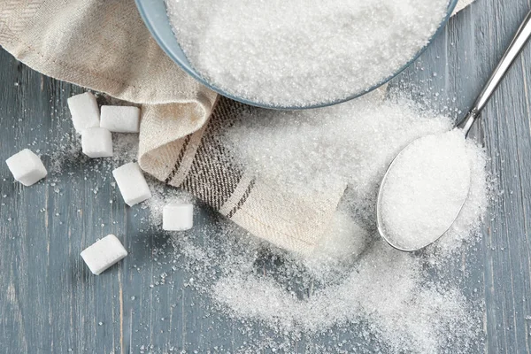 Miski i łyżka cukru — Zdjęcie stockowe