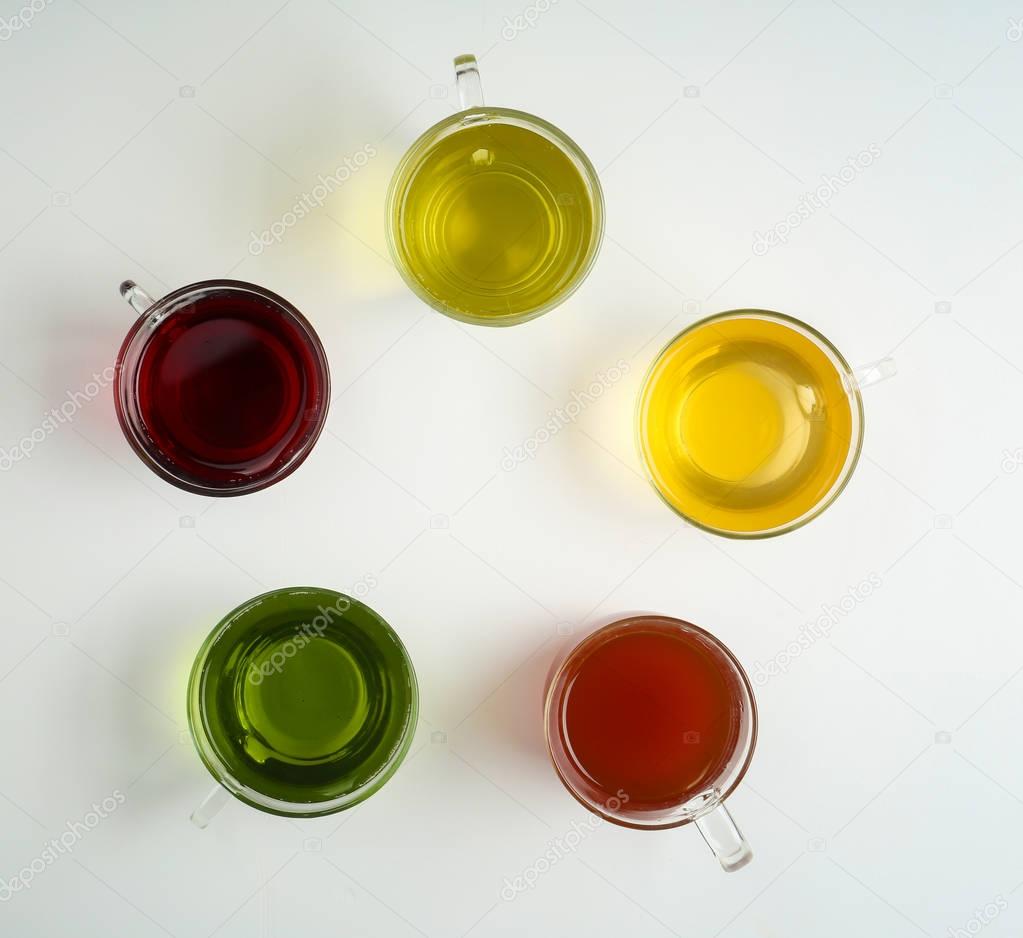 Cups of different tea 