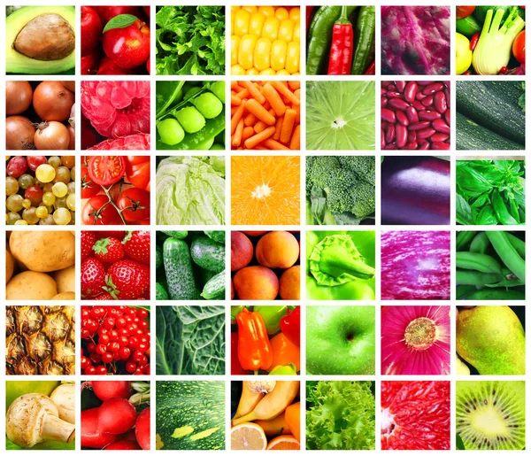 Colagem de legumes, bagas e frutas — Fotografia de Stock
