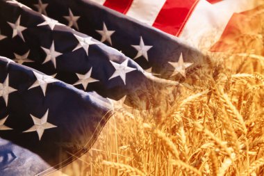 Amerikan bayrağı ve kulaklardan oluşan çift pozlama 