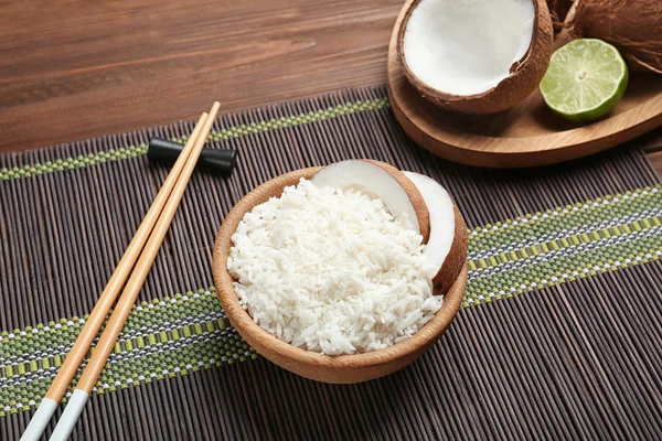 Wooden bowl with coconut rice — Stock Photo, Image