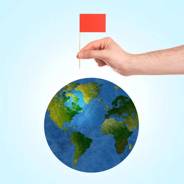 Man att placera vita flaggan på Globen — Stockfoto