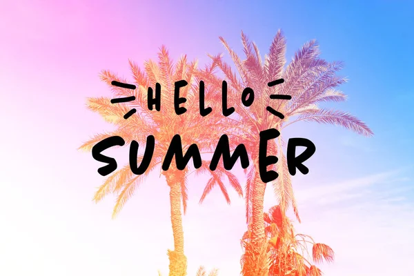 Text HELLO SUMMER and palm trees — Stock Photo, Image