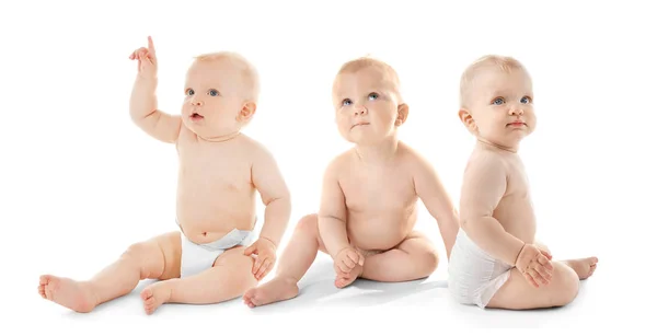 Childhood concept. Cute babies on white background Royalty Free Stock Images