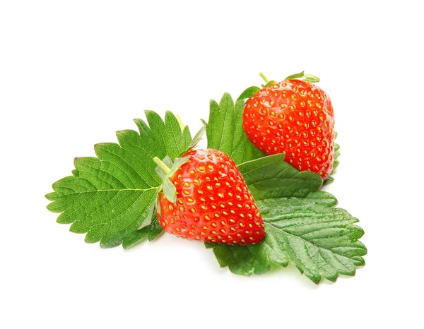 Ripe strawberries and leaves — Stock Photo, Image