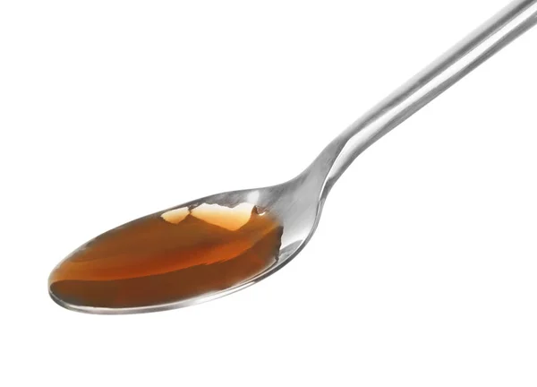 Cough syrup in spoon — Stock Photo, Image