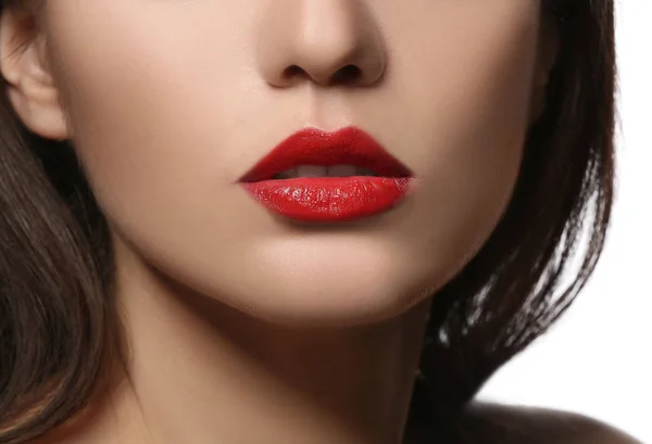 Mujer con labios rojos —  Fotos de Stock