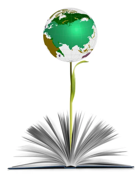 Globe poussant hors du livre comme fleur — Photo