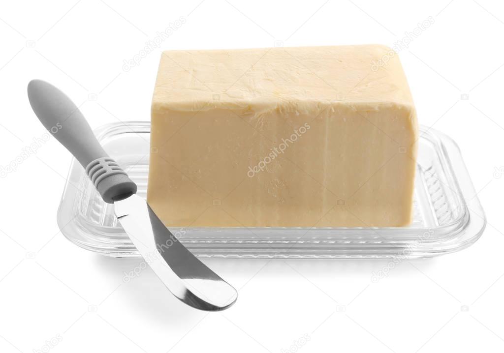 Dish with butter and knife 