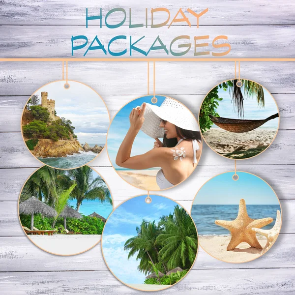 Holiday packages concept. Collage for travel theme
