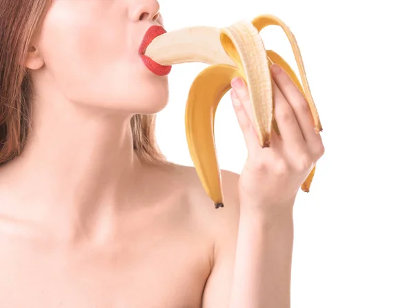 Mulher comendo banana — Fotografia de Stock