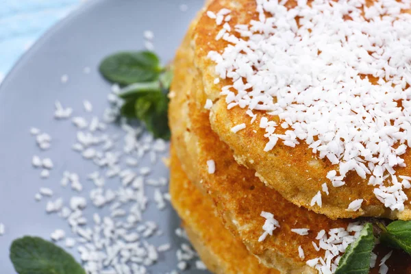 Delicious homemade coconut pancakes — Stock Photo, Image