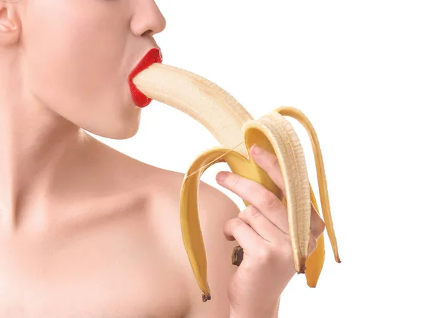 Kobieta jedzenie bananów — Zdjęcie stockowe