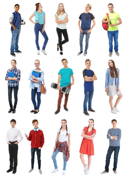 Ifjúsági életstílus koncepciót. Tinédzserek, fehér háttér — Stock Fotó