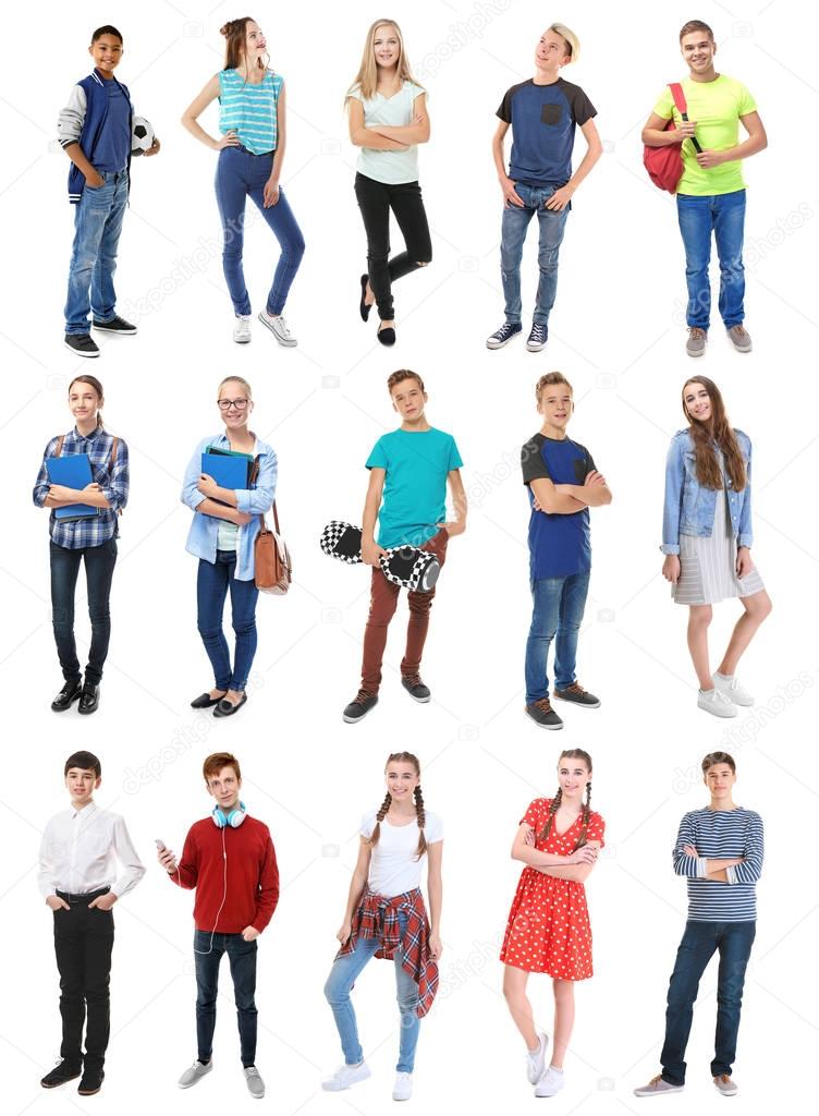 Youth lifestyle concept. Teenagers on white background