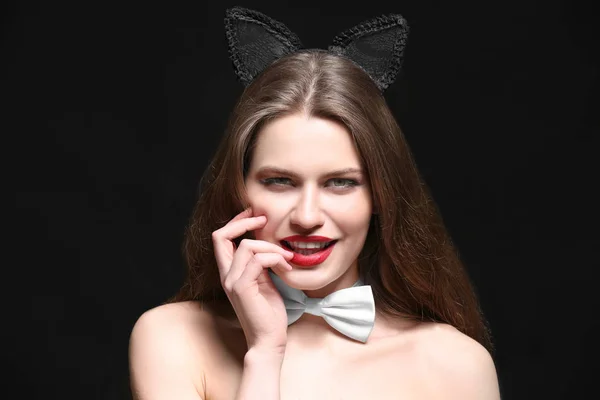Mulher com orelhas de gato — Fotografia de Stock