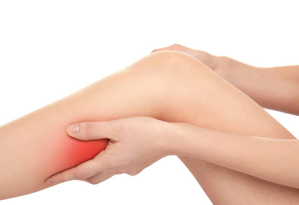 Woman suffering from pain in calf